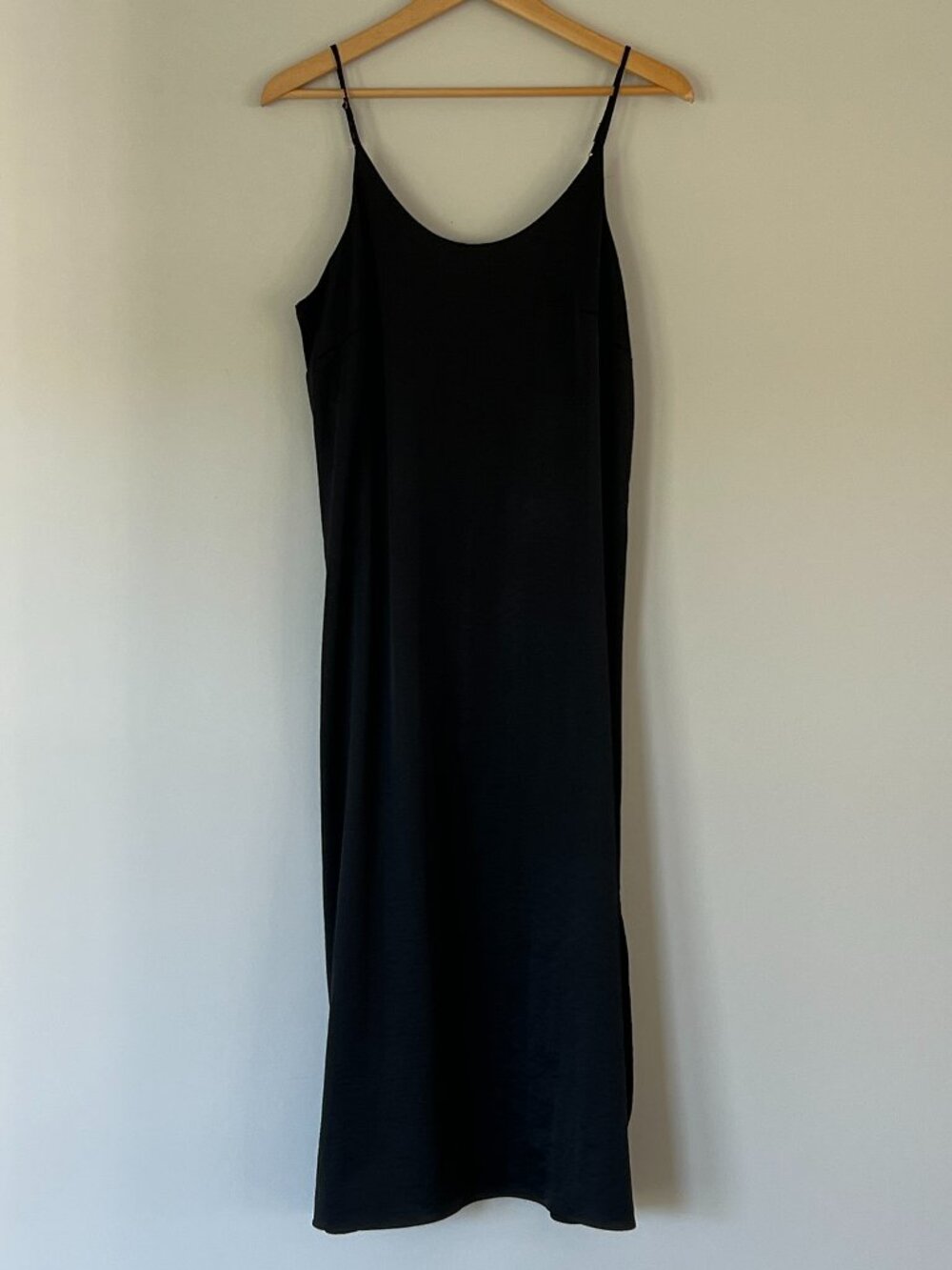 Auden Black Satin Midi Slip Dress Medium Mesh Back Side Slits